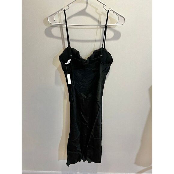 Rumored NWT Women Negroni Black Bamboo Printed Satin Slip Dress Elegant Medium - Picture 7 of 12